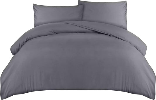 Luxurious Double Duvet Cover Set with Pillow Cases - Soft Microfibre Polyester - Elegant Grey Bedding