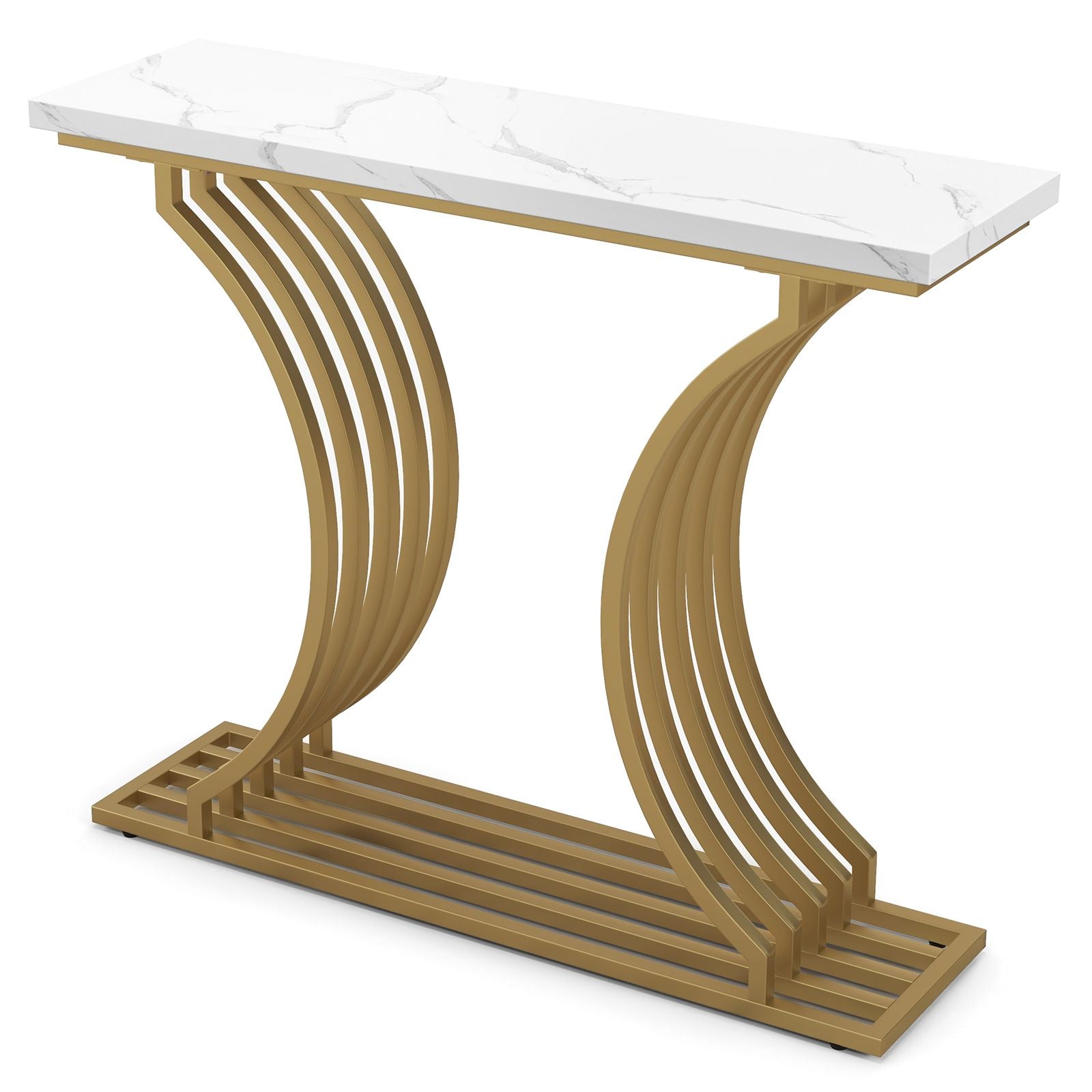 "Gold and White Marble Entryway Table"