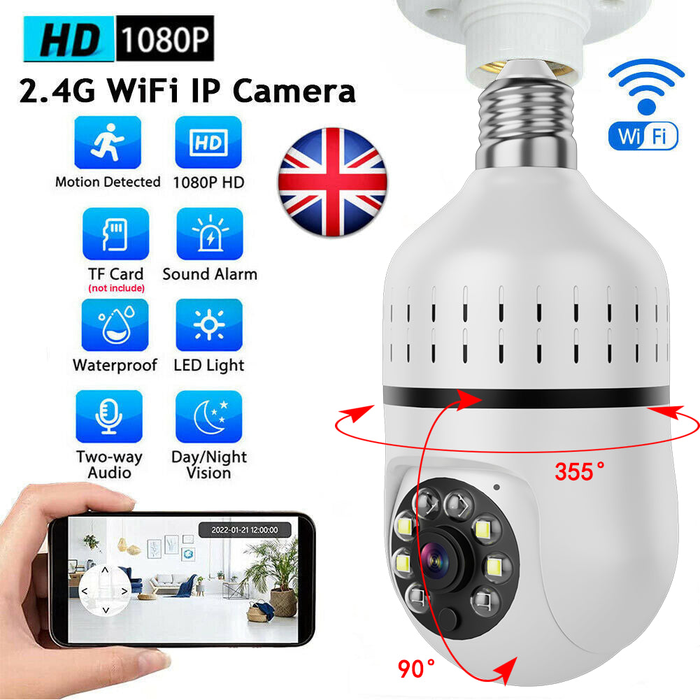 "Smart Home Security Camera Light Bulb with 1080P HD, Wi-Fi, and Night Vision"