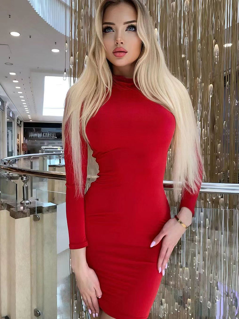 Elegant Turtleneck Pleated Mini Dress