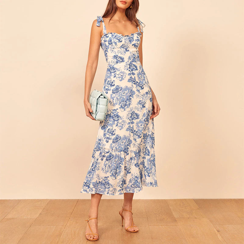 "Vintage Floral Print Spaghetti Strap Midi Dress - Summer 2020 Collection"