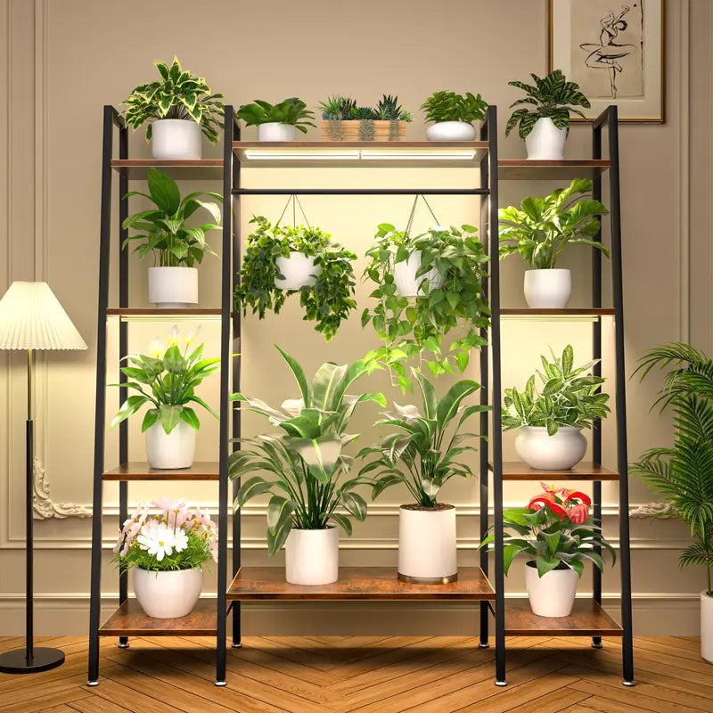 "Artistic 6-Tier Metal Plant Stand with Grow Lights - Elegant Indoor Organizer for Plants, Versatile Corner Shelf for Home and Garden"