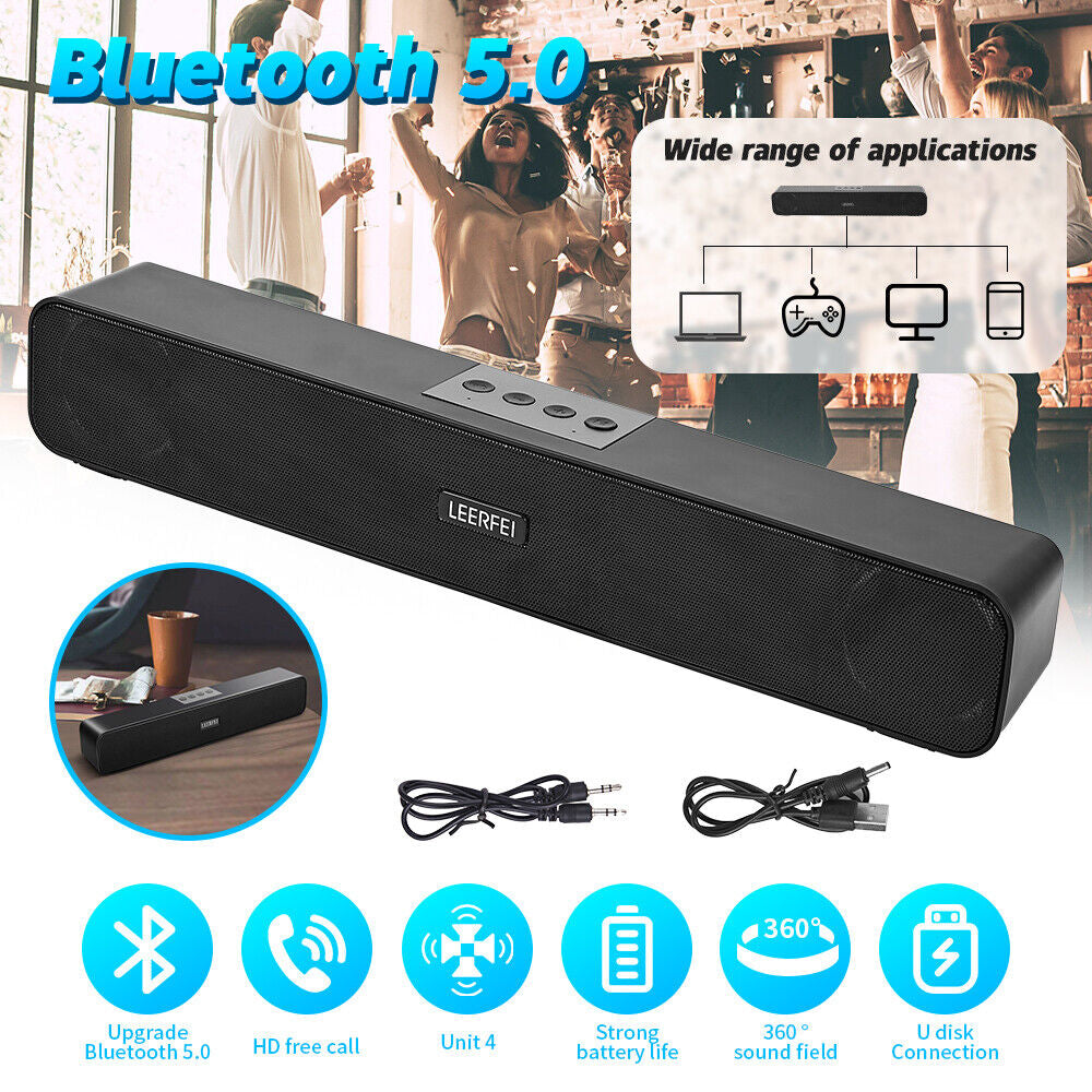 "Immerse Yourself with 3D Sound: Wireless Bluetooth 5.0 TV Soundbar Speaker with Subwoofer in Sleek Black Design"