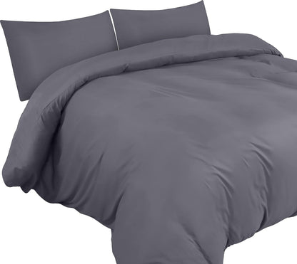 Luxurious Double Duvet Cover Set with Pillow Cases - Soft Microfibre Polyester - Elegant Grey Bedding