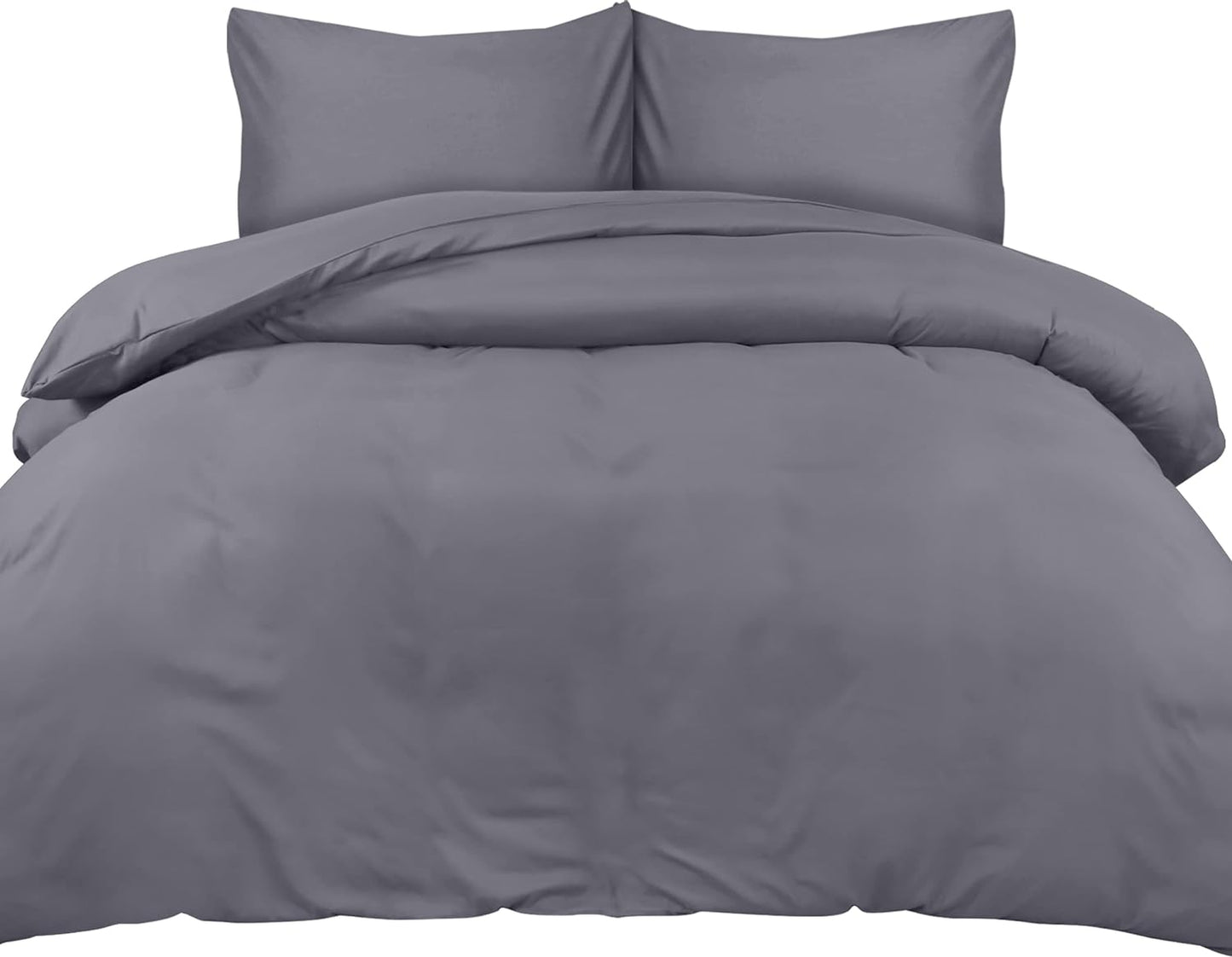 Luxurious Double Duvet Cover Set with Pillow Cases - Soft Microfibre Polyester - Elegant Grey Bedding