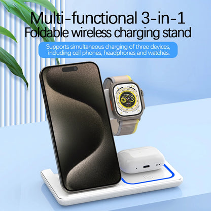 ```3-in-1 Foldable Fast Wireless Charger Stand for iPhone, Apple Watch, and AirPods Pro```