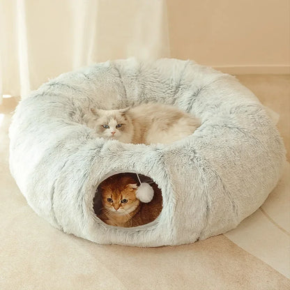 "Cat Bed: Where Felines Lounge and Dogs are Confused Tunneling! 😸🐶"