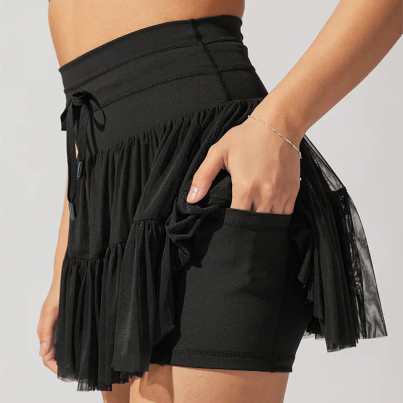 "Summer Chic: High Waist Lace-Up Sports Skirt with Safety Pants"