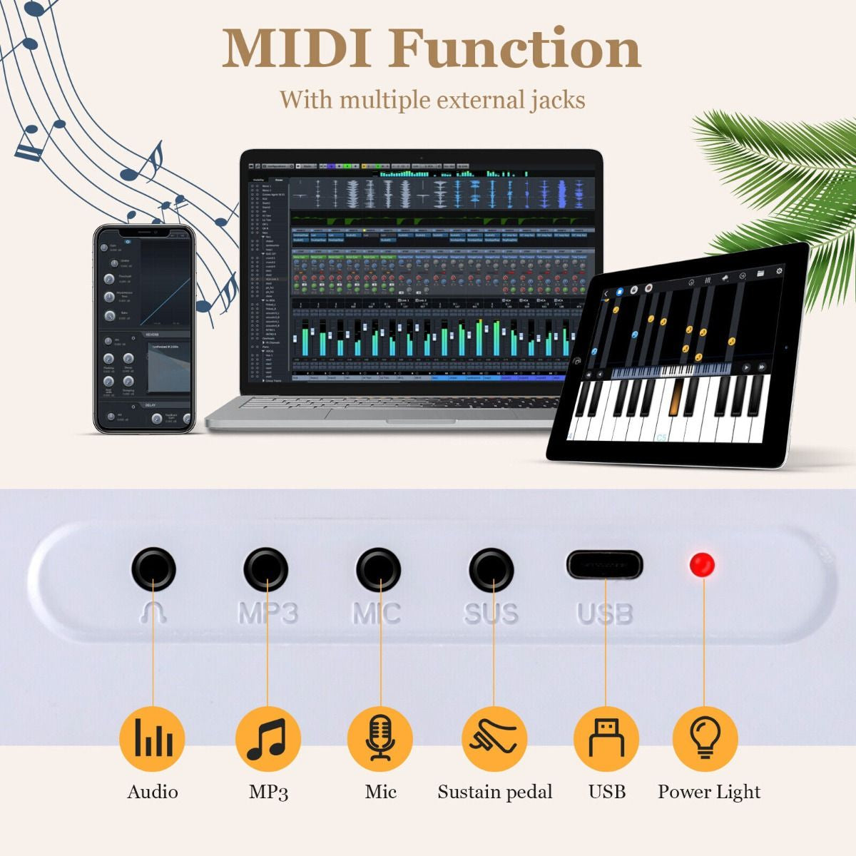 "Portable 88-Key Full-Size Digital Piano Keyboard with MIDI Connectivity"