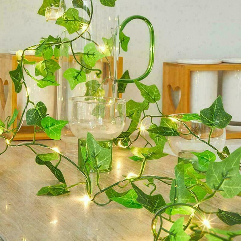 "Luminous Ivy Garland: Faux Greenery with LED Lights for Hanging Decor"