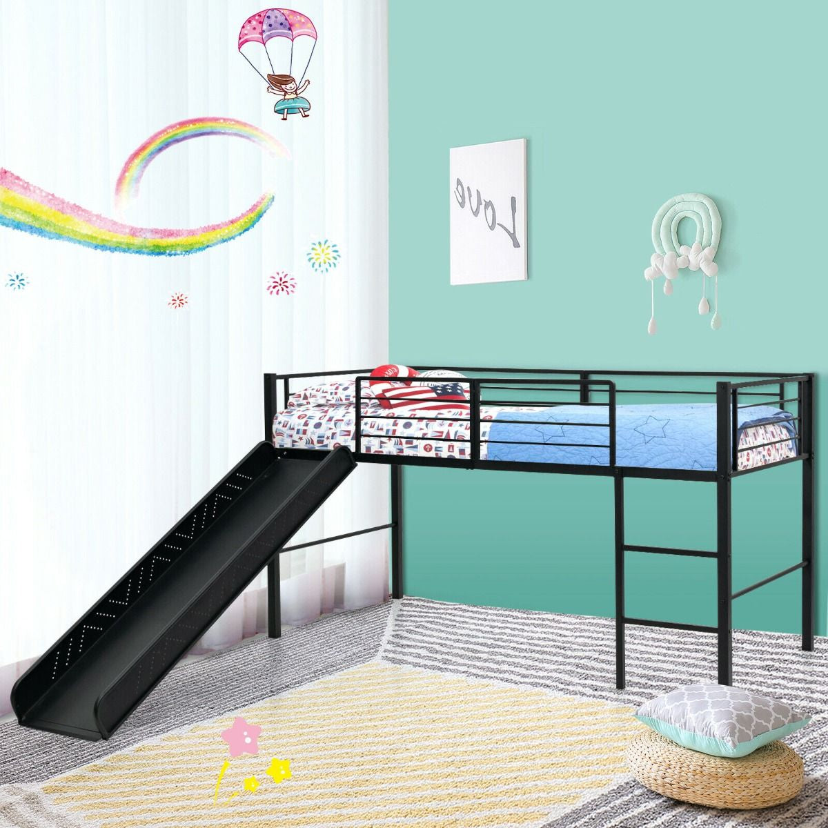 "Cozy Loft Bed with Slide, Stairs, and Safety Guardrails for Kids"