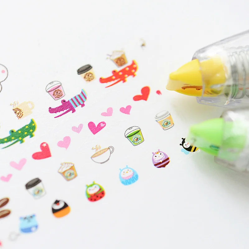 Kawaii Cartoon Floral Sticker Tape Pen, Funny Kids Notebook Diary Decoration Girls Hand Account DIY Scrapbooking, Students Gifts