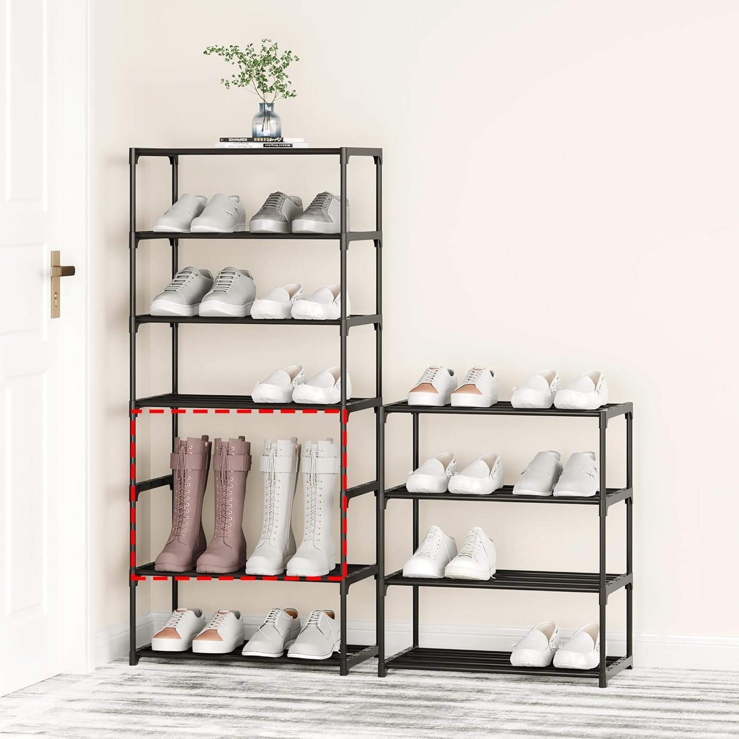 "3 Tier Stackable Shoe Rack - Space Saving Shoe Organizer with Easy Assembly, Strong Metal Design - Ideal for Hallway, Living Room, Bedroom"