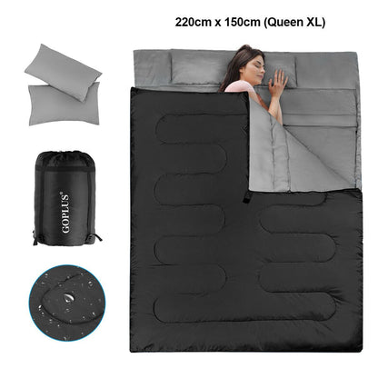 "Extra Large Double Sleeping Bag: Waterproof & Portable with Carrying Bag"