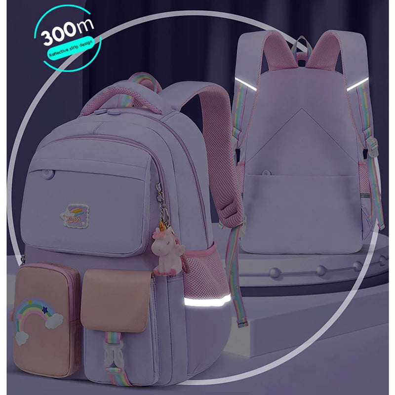 Korean Fashion Rainbow Shoulder Strap School Bag for Teenagers Girls Children'S Waterproof Backpacks Kids Schoolbags Mochilas