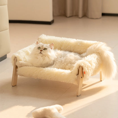 Fluffy Heaven: Deluxe Wooden Bed for Spoiled Cats and Tiny Doggos - A Purrfect Sofa for Your Fur Babies!