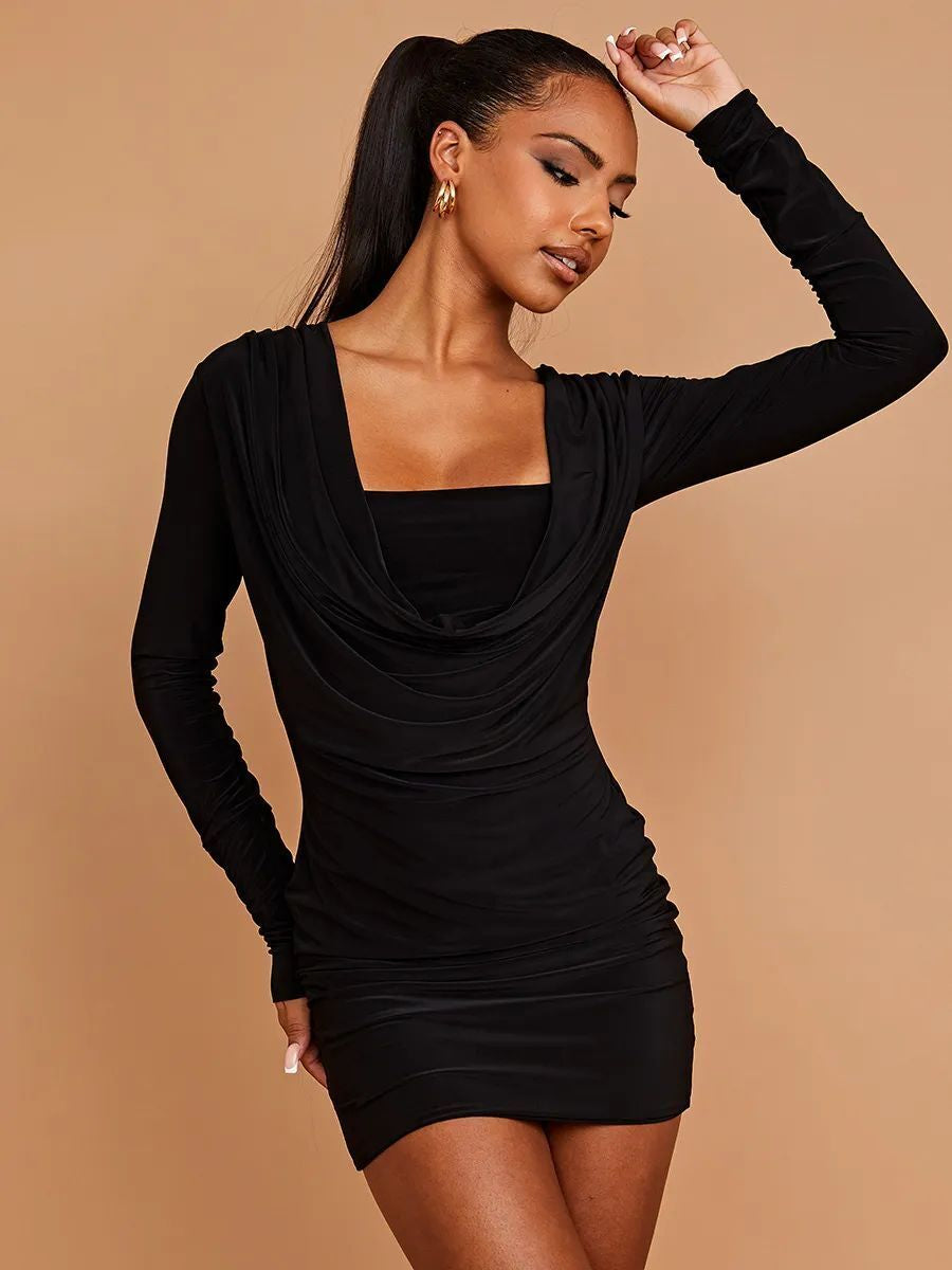 Sexy Ruched Slinky Halter Party Mini Dress