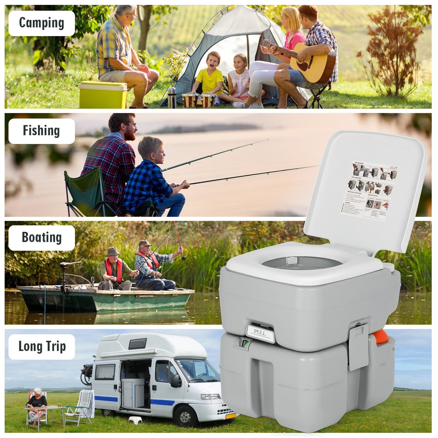 "Portable Flushable Camping Toilet with 20L Waste Tank"