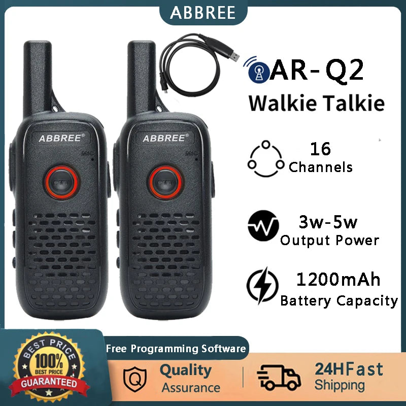 2PCS  AR-Q2 Mini Walkie Talkie Professional Handy VOX USB Charge UHF 400-470 Mhz Two Way Radio Comunicador