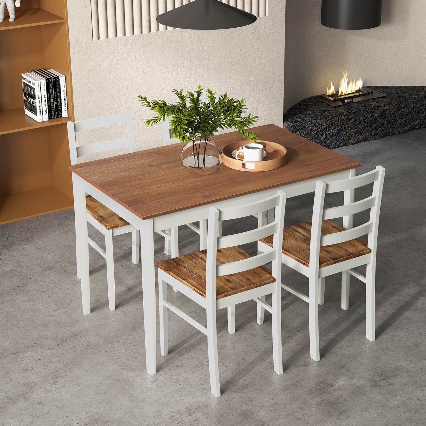 "Rustic 5-Piece Dining Set with Spacious Wooden Tabletop"