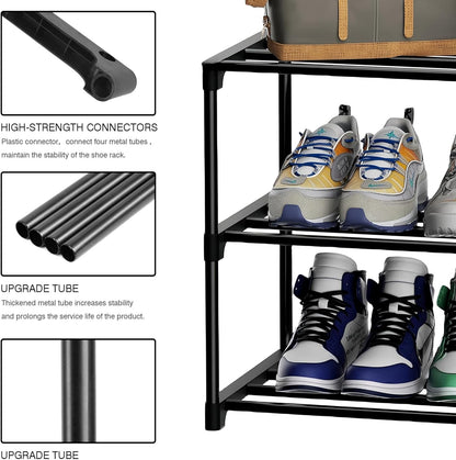 "3 Tier Stackable Shoe Rack - Space Saving Shoe Organizer with Easy Assembly, Strong Metal Design - Ideal for Hallway, Living Room, Bedroom"