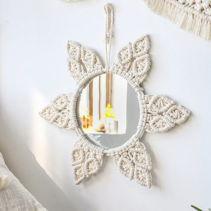 "Boho Chic Macrame Round Mirror Set for Stylish Home Decor"