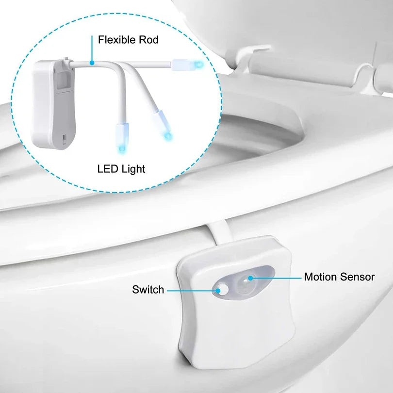 "Smart Motion Sensor Toilet Night Light - 16/8 Color Waterproof Backlight for Bathroom Bowl"