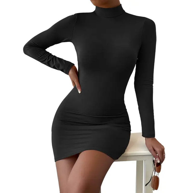 Elegant Turtleneck Pleated Mini Dress