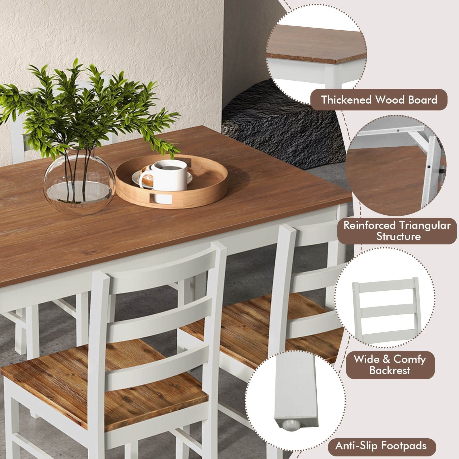 "Rustic 5-Piece Dining Set with Spacious Wooden Tabletop"