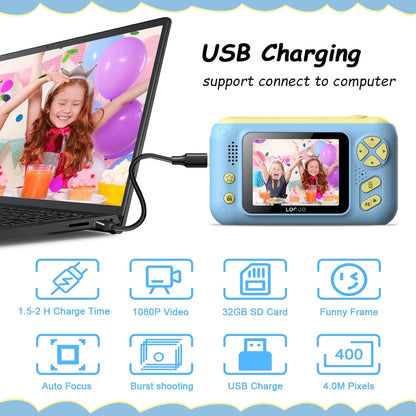 "FunSnap Kids Selfie Camera Bundle: 20MP Photo, 1080P HD Video, Selfie Stick & 32GB SD Card - Ideal for 3-12 Year Old Girls and Boys"