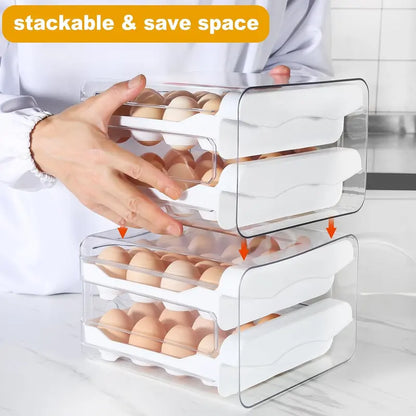 "Clear 2-Layer Egg Holder for Refrigerator - Keep Your Eggs Fresh and Organized!"