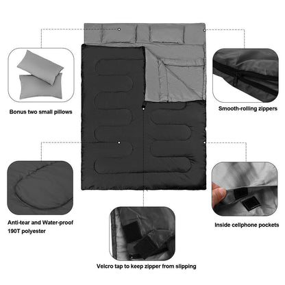 "Extra Large Double Sleeping Bag: Waterproof & Portable with Carrying Bag"