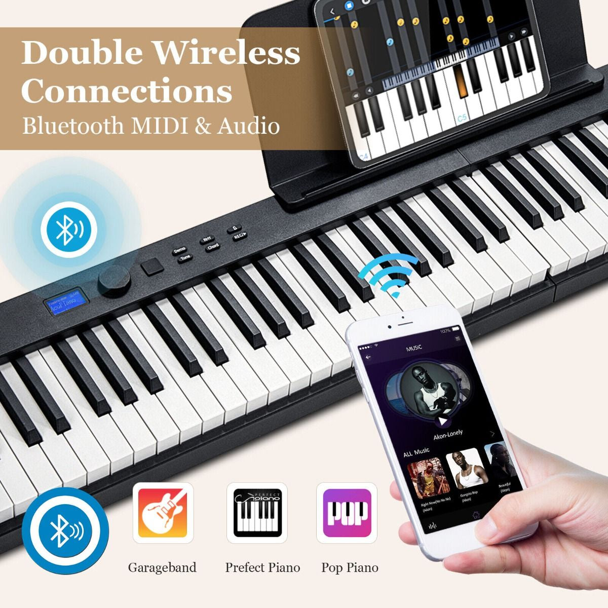 "Portable 88-Key Full-Size Digital Piano Keyboard with MIDI Connectivity"