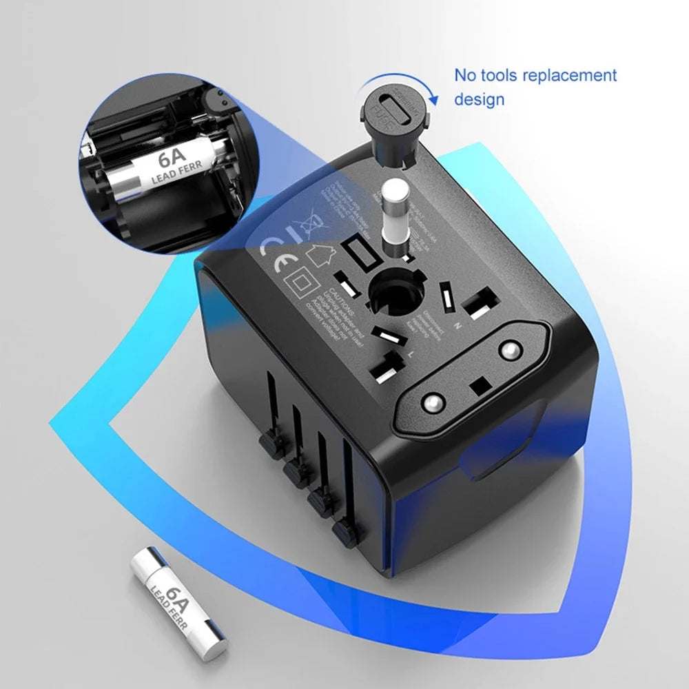 "Universal Travel Adapter with 4 USB Ports and Type-C - Stay Connected Everywhere!"