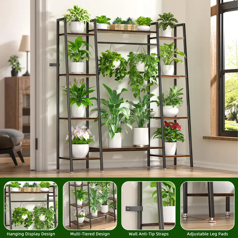 "Artistic 6-Tier Metal Plant Stand with Grow Lights - Elegant Indoor Organizer for Plants, Versatile Corner Shelf for Home and Garden"