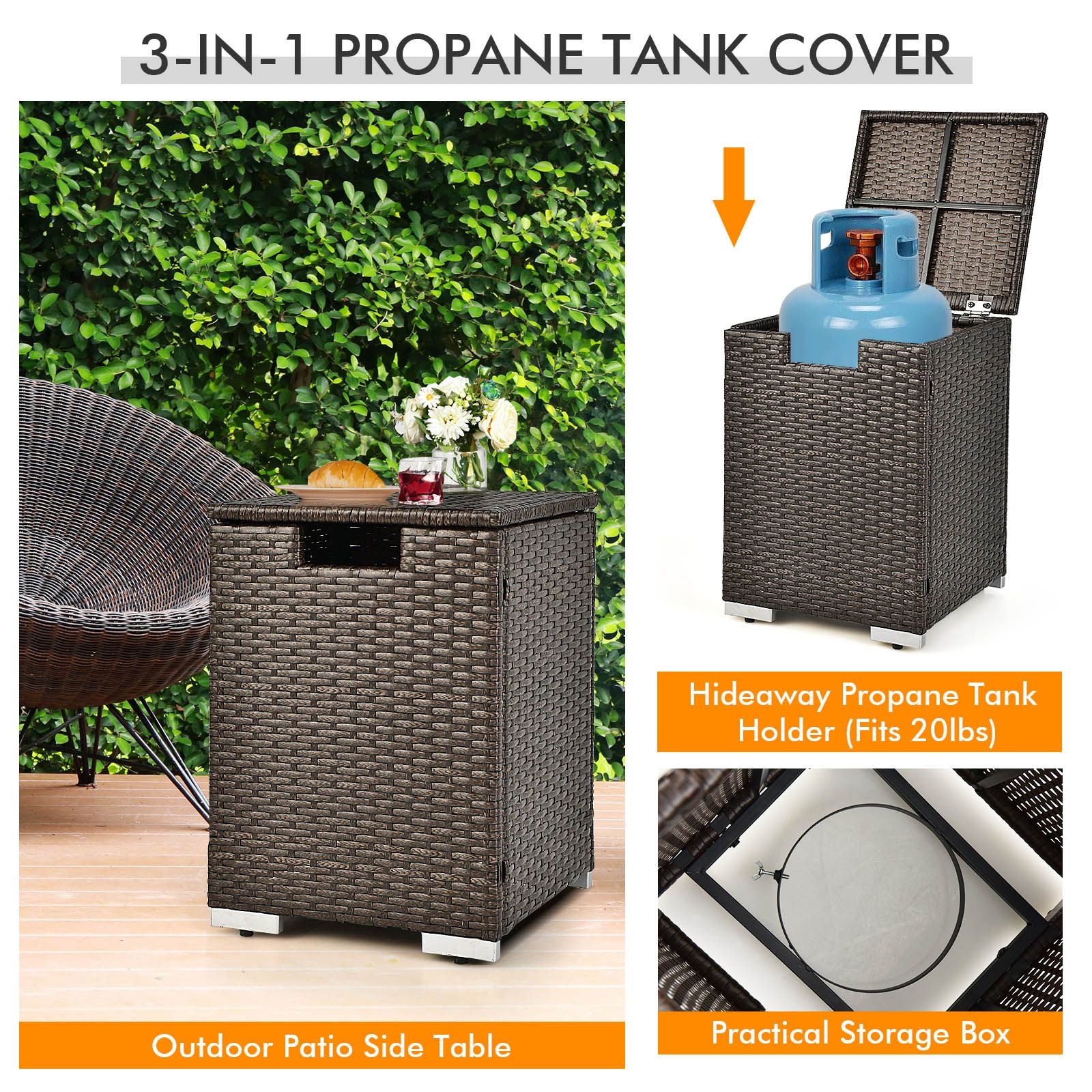 "40,000 BTU Propane Fire Pit Table Set with Rattan Finish and Side Table"