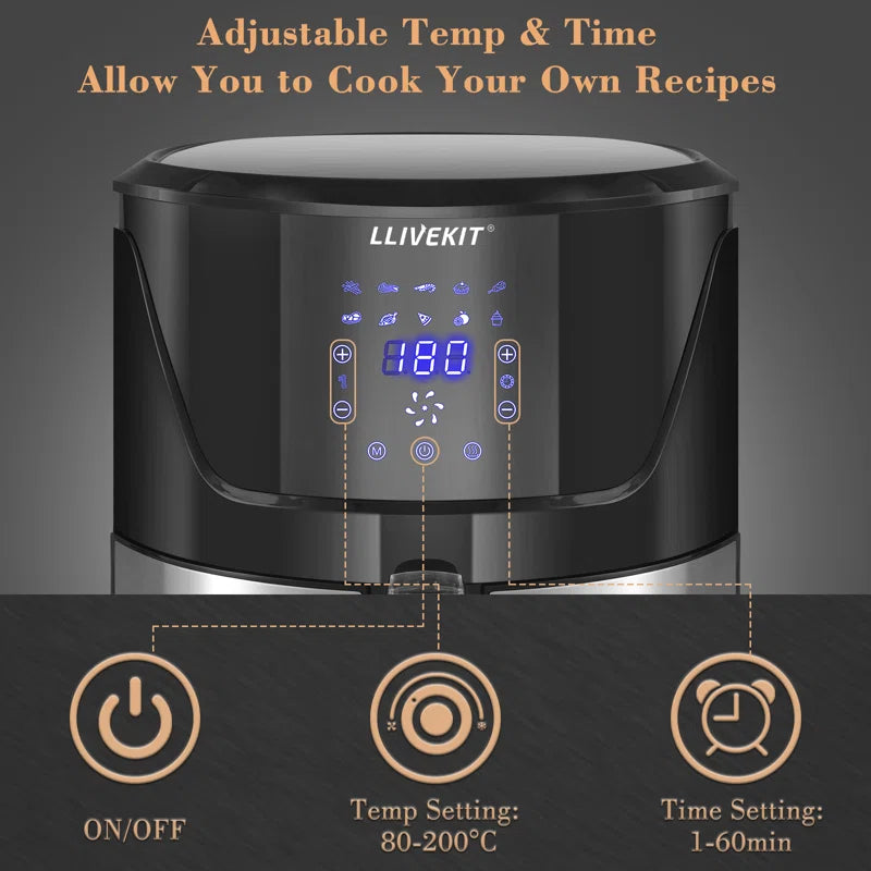 "Family-Sized 5L Air Fryer with Digital Touchscreen - Healthy Cooking with 10 Presets & Removable Basket"