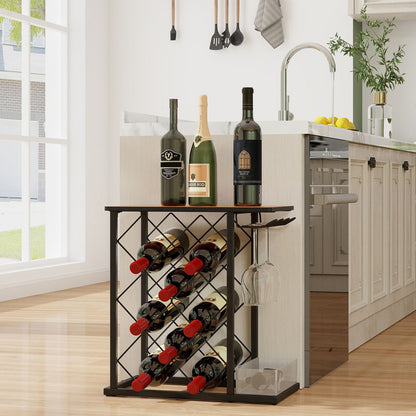 "Metal Frame Countertop Wine Rack - Holds 8 Bottles with Storage Box"