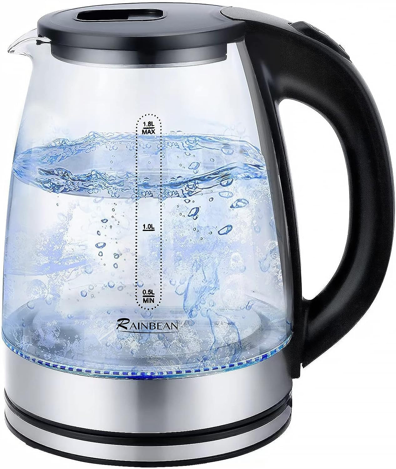 Glass Black Electric Kettle Water Boiler: 1.8L Tea Kettle with LED Light