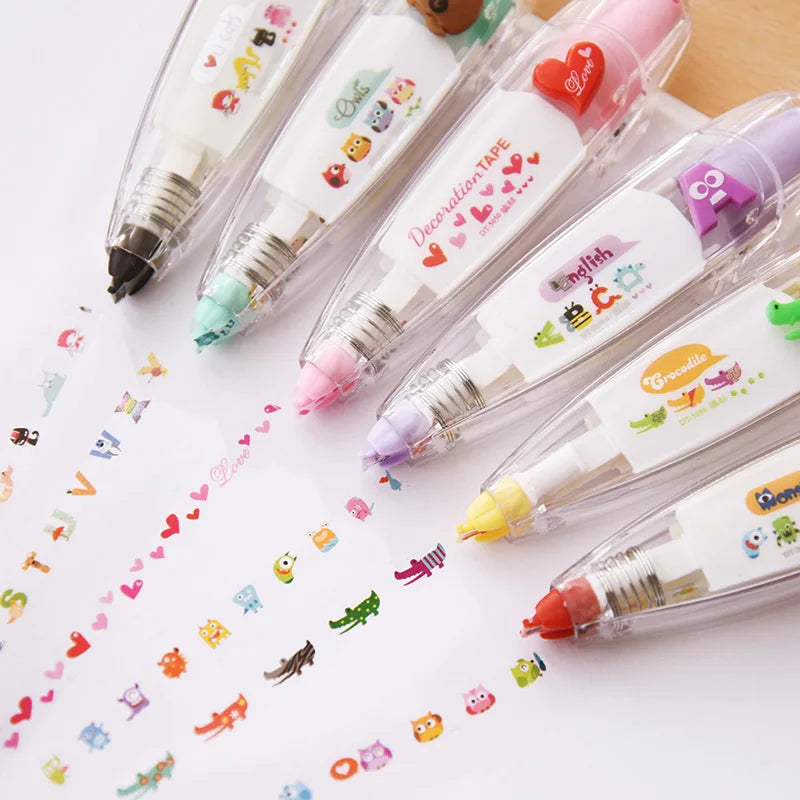 Kawaii Cartoon Floral Sticker Tape Pen, Funny Kids Notebook Diary Decoration Girls Hand Account DIY Scrapbooking, Students Gifts