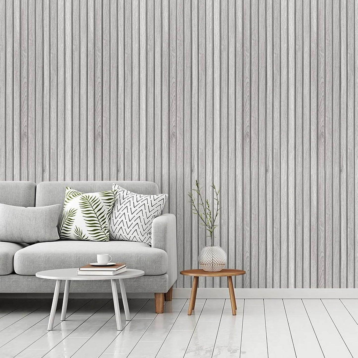 Light Grey 3D Wood Panel Wallpaper - Self Adhesive Vinyl Wrap, Waterproof Peel and Stick Wall Covering for Living Room - 40cmx3m