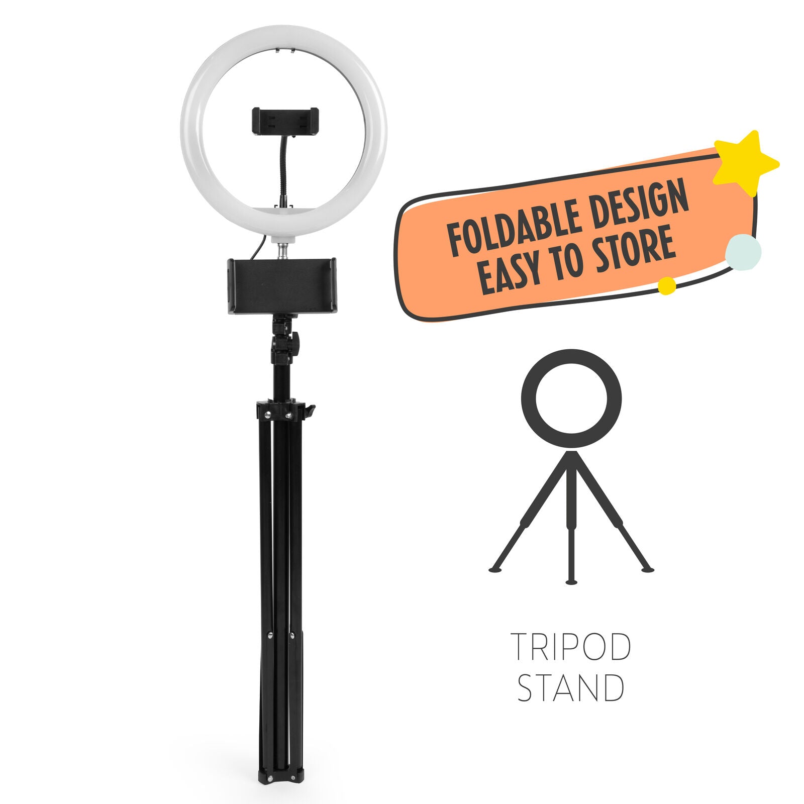 "Intempo Selfie Light Stand with Adjustable Height and Foldable Design"