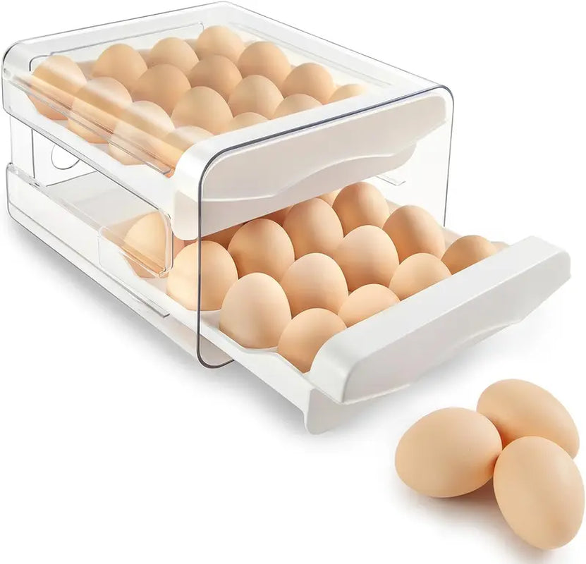 "Clear 2-Layer Egg Holder for Refrigerator - Keep Your Eggs Fresh and Organized!"