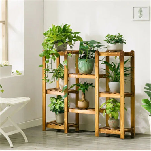 "8-Tier Wooden Plant Stand for Indoor and Outdoor Greenery Display"