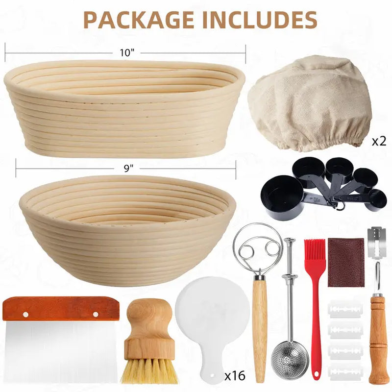 "Ultimate Bread Baking Kit: 37-Piece Banneton Basket Set with Tools and Accessories in Gift Box"