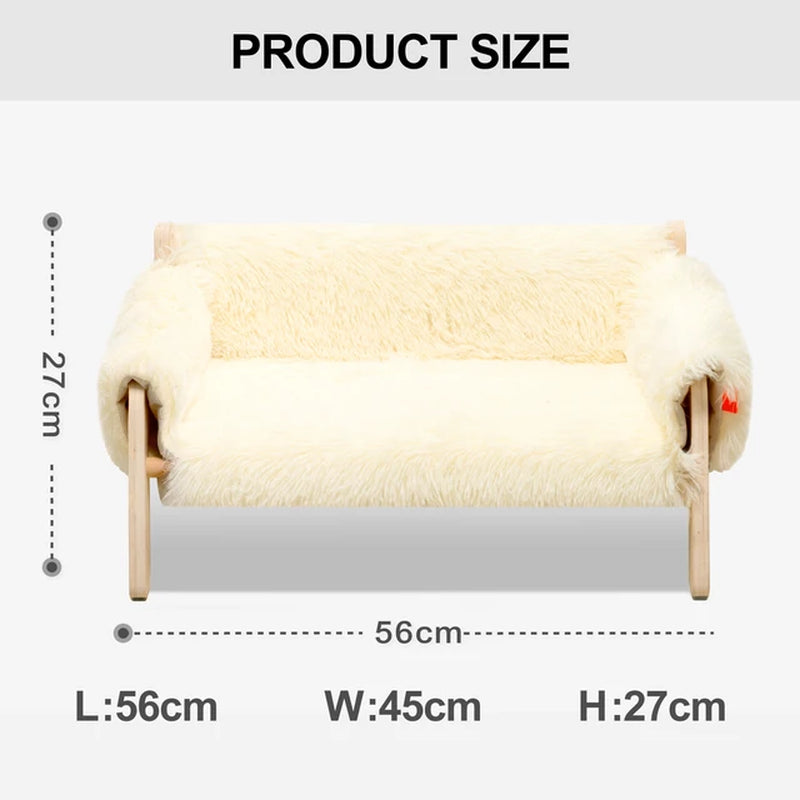 Fluffy Heaven: Deluxe Wooden Bed for Spoiled Cats and Tiny Doggos - A Purrfect Sofa for Your Fur Babies!