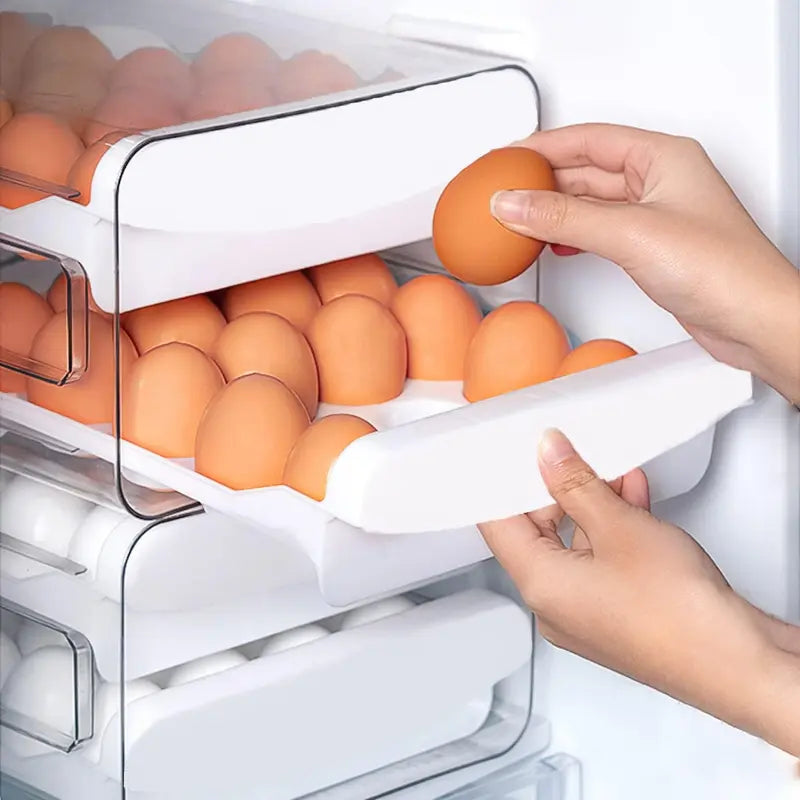 "Clear 2-Layer Egg Holder for Refrigerator - Keep Your Eggs Fresh and Organized!"