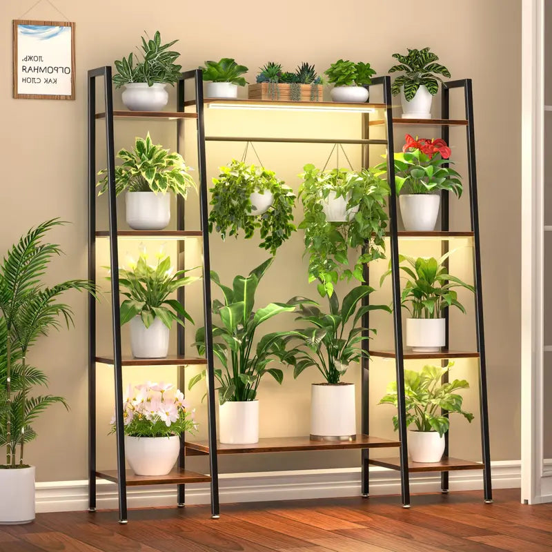 "Artistic 6-Tier Metal Plant Stand with Grow Lights - Elegant Indoor Organizer for Plants, Versatile Corner Shelf for Home and Garden"