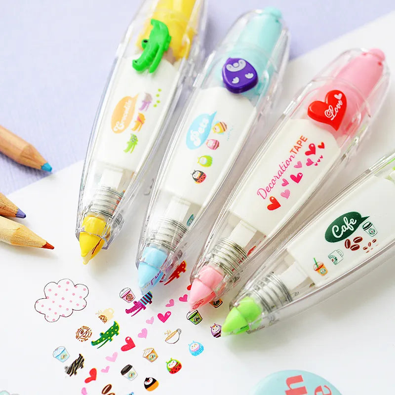 Kawaii Cartoon Floral Sticker Tape Pen, Funny Kids Notebook Diary Decoration Girls Hand Account DIY Scrapbooking, Students Gifts