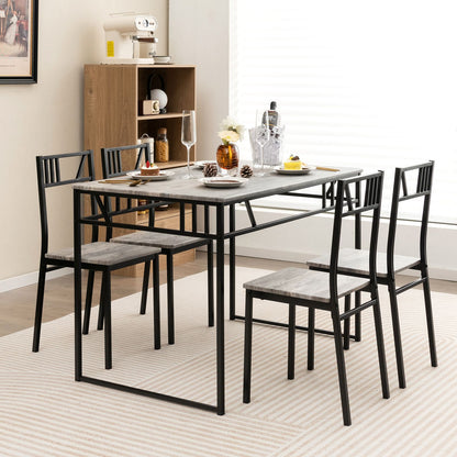 "Rustic Industrial Dining Set: Wood-Style Tabletop with Metal Frame and 4 Chairs"